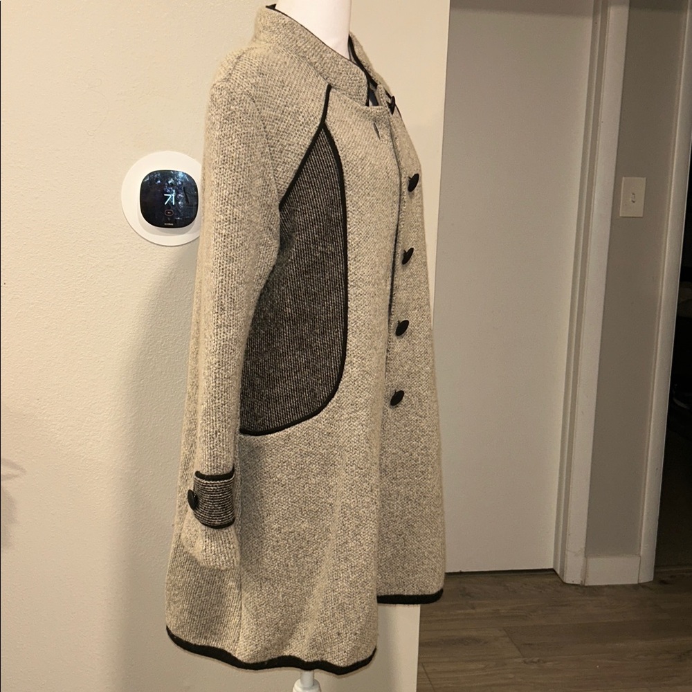 Vintage Toro Boiled Wool Blend A-Line Car Coat Grey Black Trim Size M - Picture 3 of 12